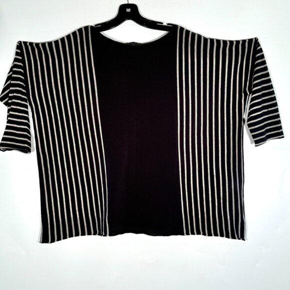 NWT Cotton-Viscose Blend Striped Relaxed Fit Gray Knit Top Made in Italy L/XL - Picture 5 of 8